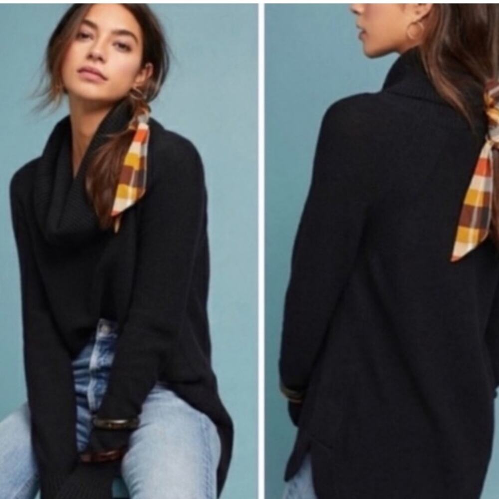 Moth by Anthropologie Brenda black turtleneck cowl sweater sz XS‎